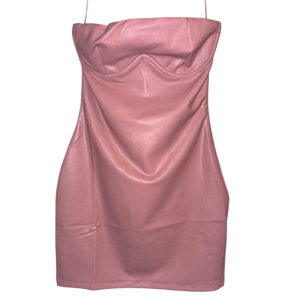 Sky to Moon Boutique Mini Dress Womens XS Faux Leather Strapless Underwire Bust